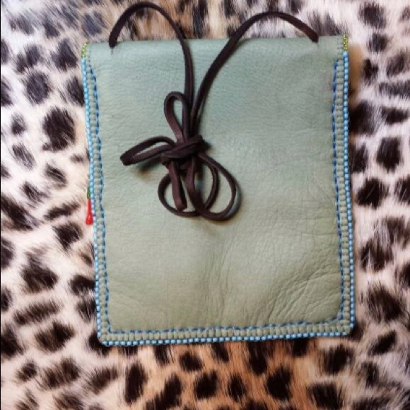 Moonstone Chili Deerskin Leather Purse Bag Pouch Wallet Cowhide Beaded jewelry - Picture 4 of 5